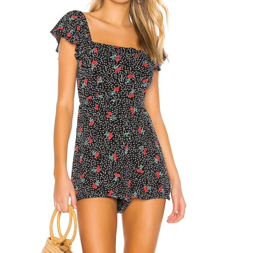 Black polka dot romper